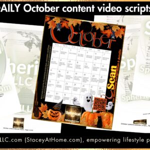 #1 'home value' video scripts, matches 🎃October🎃 calendar, 31 DAILY video scripts, all about property values (63 pages+the October calendar)! SphericalLLC.com for more downloads!